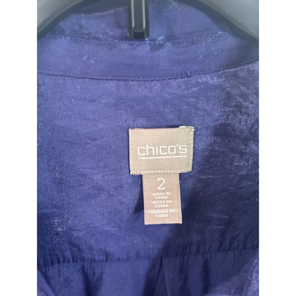 Chico's Button Down Shirt 2 Purple Shimmer Roll Tab Long Sleeve Womens - Picture 2 of 5